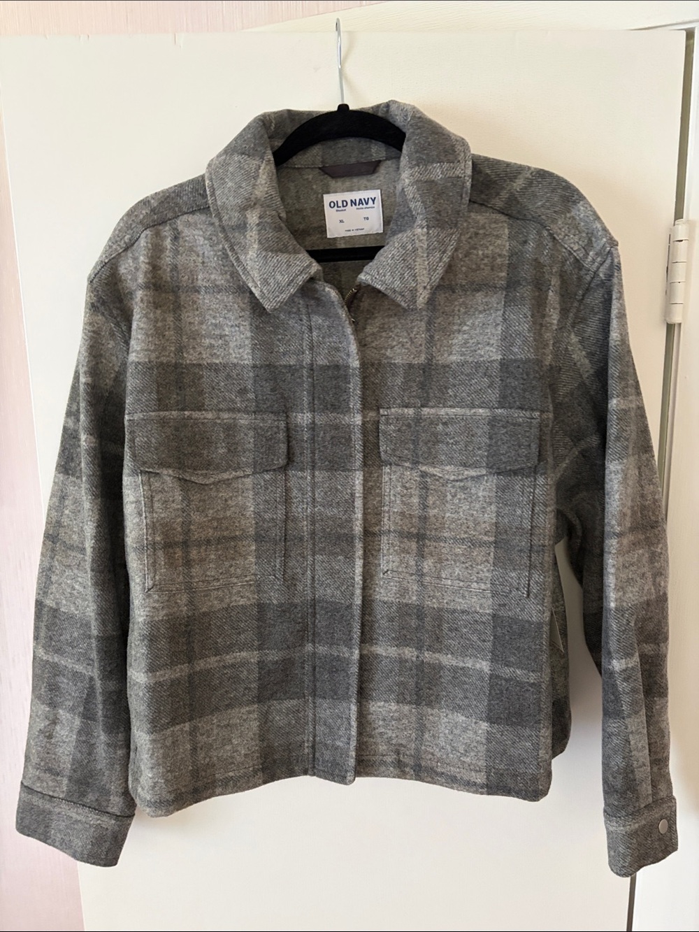 Old Navy Gray Plaid Wool-Blend Shacket
